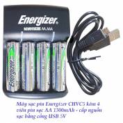 Máy sạc Pin Energizer kèm 4 viên pin AA 1300mAh - cấp nguồn sạc bằng cổng USB