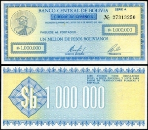 Bolivia 1000000 Bolivianos 1985
