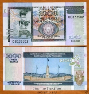 Burundi, Africa, 1000 (1,000) Francs, 2009