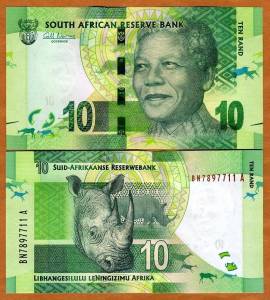 South Africa, 10 rand, ND (2012), Pick 133, UNC  Mandela, Rhino