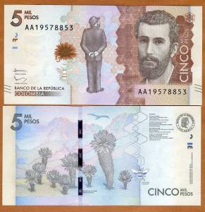 Colombia, 5000 (5,000) Pesos 2015 (2016), P-New, AA-Prefix, UNC