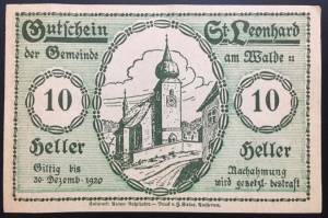 Austria Áo Notgeld 10 Heller 1920 AUNC Tiền Khẩn Cấp