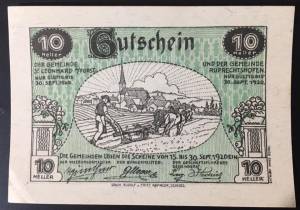 Austria Áo Notgeld 10 Heller 1920 AUNC Tiền Khẩn Cấp