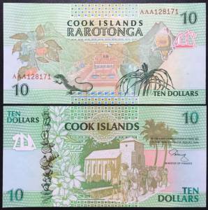 Cook Island 10 Dollars AUNC 1992