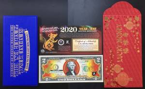 Bộ 2 USD mạ vàng hình con Chuột 2020 May mắn - chuẩn Mỹ
