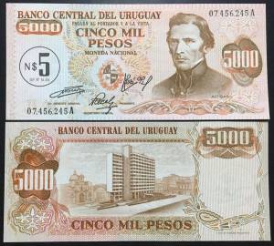 Uruguay 5000 Pesos UNC 1975