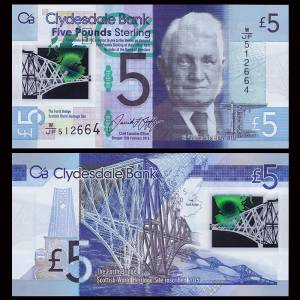 Scotland 5 Pounds 2016 VF Polymer - Clydesdale Bank