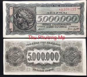 Greece Hy Lạp 5.000.000 Dramchai XF 1944
