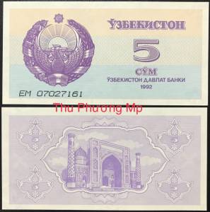 Uzeberkistan 5 Sum UNC 1992