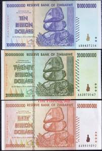 Zimbabwe 10+20+50 Tỷ Dollars AUNC 2008