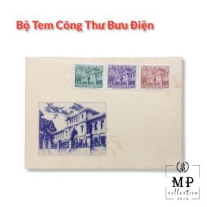 Bộ Tem Cổ Việt Nam Công Thư Bưu Điện 3 Con Sưu Tầm, Tặng Kèm Bưu Thiếp