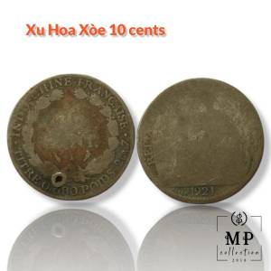 Đồng xu hoa xòe 10 cents chuẩn bạc Đông Dương chất lượng rất cũ đã mòn dùng cạo gió