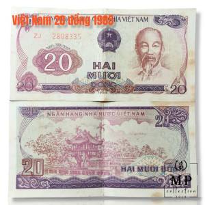 Việt Nam 20 đồng 1985 với hình ảnh Chùa Một Cột, sưu tầm tiền thời xưa [Chất lượng sáng]