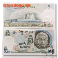 Tiền Israel 5 Sheqels 1968, chân dung thiên tài toán học Alber Einstein, mới 100% UNC