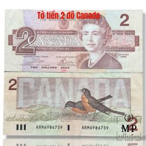 Tờ tiền 2 đô Canada hình nữ hoàng Elizabeth phát hành năm 1985
