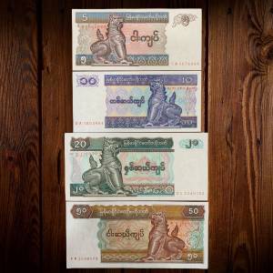 Bộ 4 tờ tiền Myanmar hình con lân biểu trưng cho trí tuệ