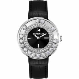 Lovely Crystals Black Dial Calfskin Leather Strap Quartz Ladies Watch 1160306