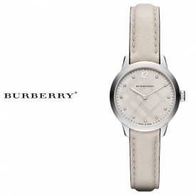 BURBERRY The Classic Round Diamond Accent White Leather Strap Ladies Watch BU10105 Authentic