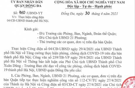 Thực hiện công điện 04/CĐ-UBND thành phố Hà Nội