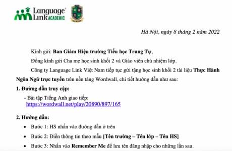 Khối 2 TH Trung Tự - Tài liệu thực hành ngôn ngữ trực tuyến - tuần 20
