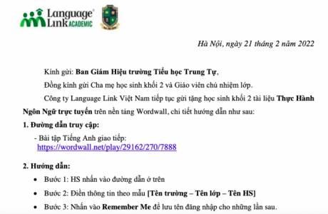 Khối 2 TH Trung Tự - Tài liệu thực hành ngôn ngữ trực tuyến - tuần 23