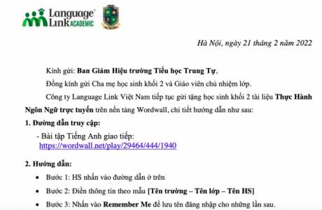 Khối 2 TH Trung Tự - Tài liệu thực hành ngôn ngữ trực tuyến - tuần 24