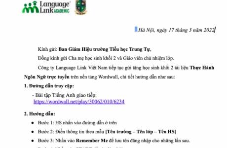 Khối 2 TH Trung Tự - Tài liệu thực hành ngôn ngữ trực tuyến - tuần 26