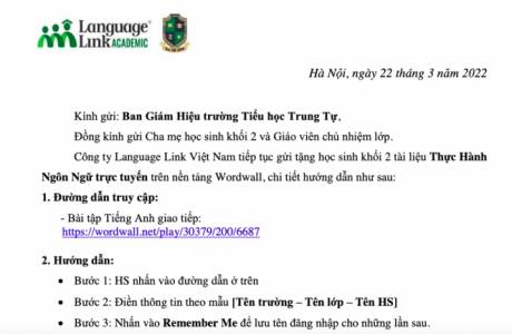 Khối 2 TH Trung Tự - Tài liệu thực hành ngôn ngữ trực tuyến - tuần 27