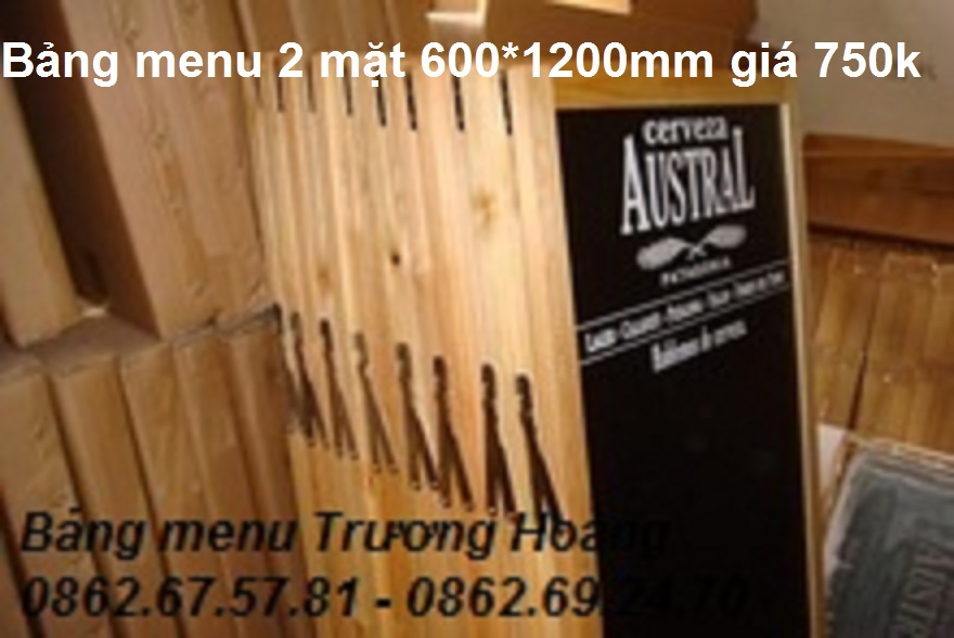 Bảng menu đứng 2 mặt khung gỗ kích thước 550 x 800 mm