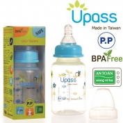Bình sữa P.P cổ thường 120ml không BPA, có núm ti silicon siêu mềm chống sặc