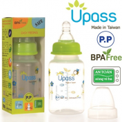 Bình sữa P.P cổ thường 120ml không BPA, có núm ti silicon siêu mềm chống sặc