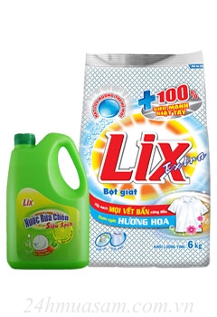 Bột Giặt Lix Extra 6Kg Khuyến Mãi Nước Rửa Chén 1,5Kg