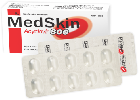 Medskin Acyclovir 800 Điều trị và dự phòng tái nhiễm virus Herpes simplex týp 1 và týp 2 ở da và niêm mạc