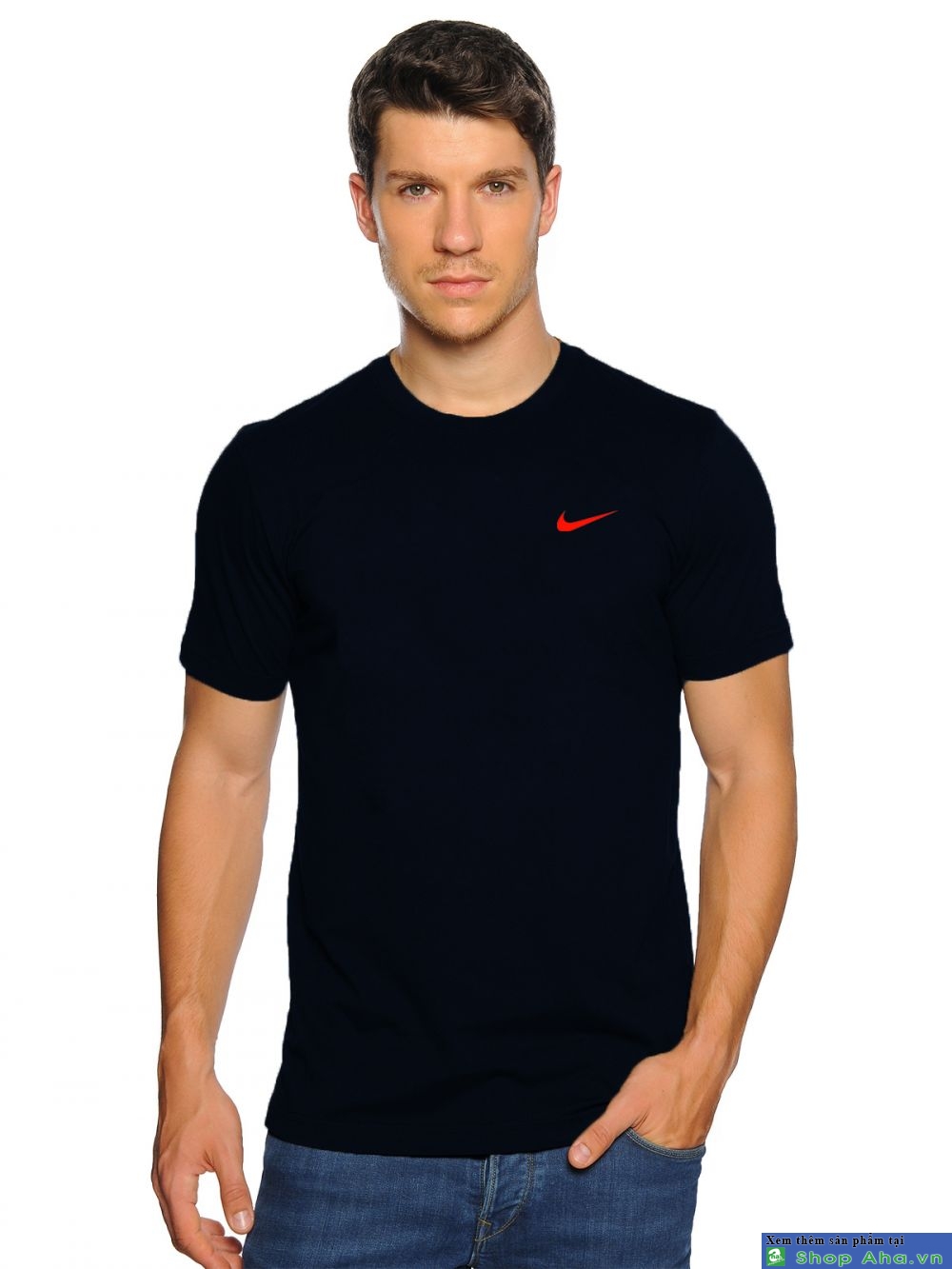 Áo thun Nike cổ tròn đen móc đỏ DAA005