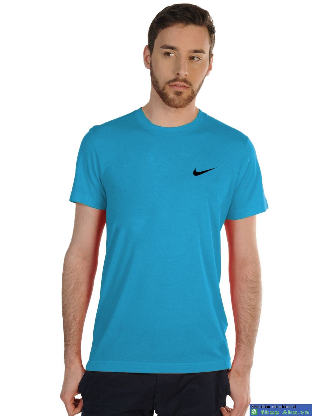 Áo thun Nike cổ tròn xanh biển móc đen DAA006