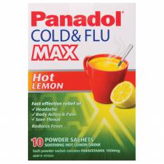 Bột chanh trị cảm Panadol Cold and Flu Max Hot Lemon 10 liều